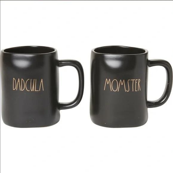 🎃NWT Rae Dunn “Dadcula” & “Momster” Mug Set of 2 Halloween Mom & Dad Vampire LL - Picture 1 of 1